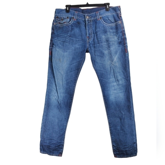 True Religion Rocco W Flap Super T Jeans Mens 40 Blue Wide Tapered Leg (42x35) - Picture 1 of 16
